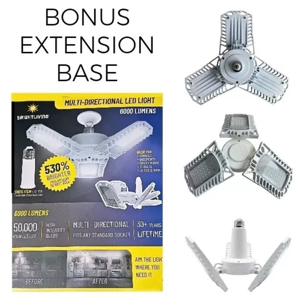 BRIGHT LIVING MULTI DIRECTIONAL LED LIGHT 6000 LUMENS FITS ALL STANDARD SOCKETS